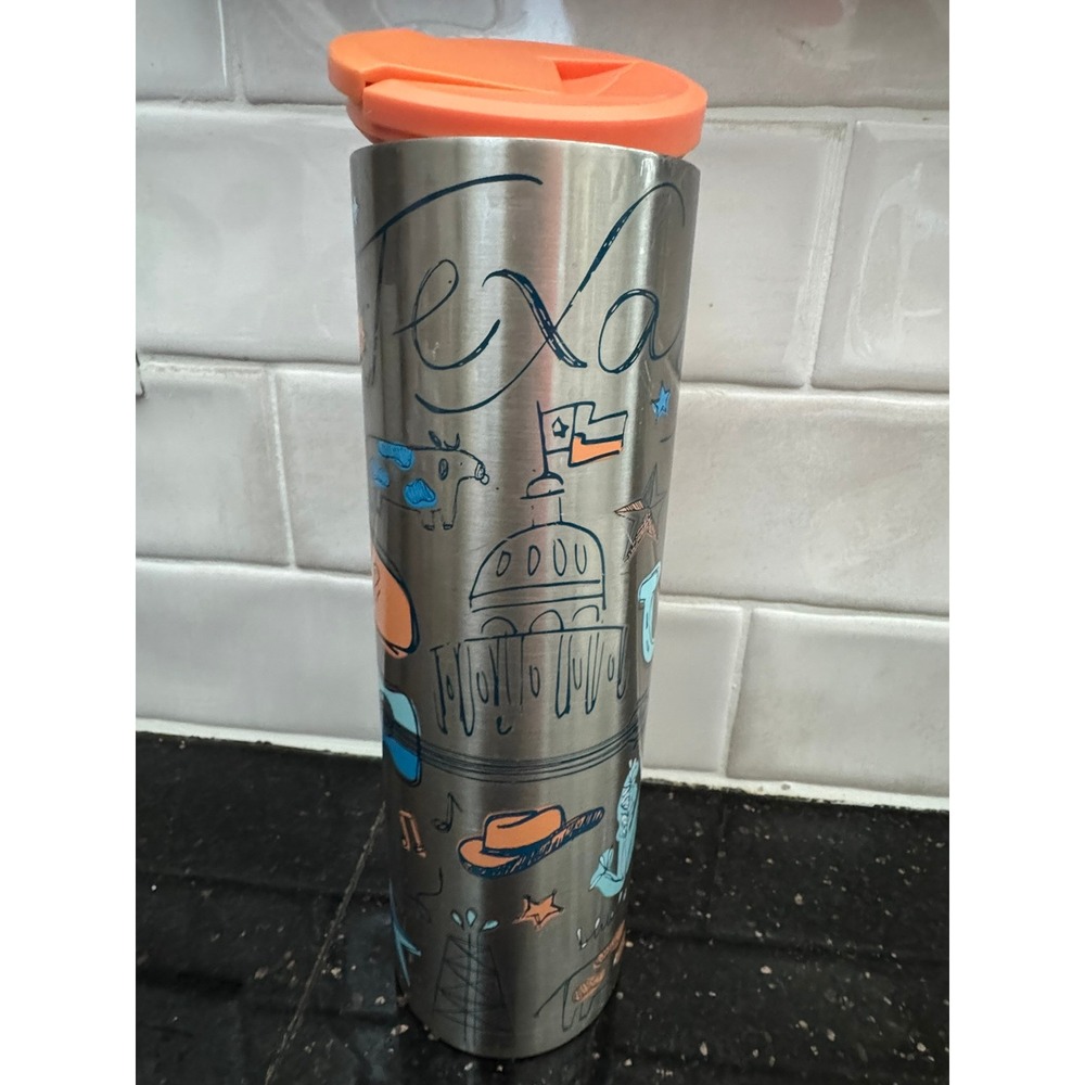 Starbucks Tumbler Texas Lone Star State Stainless Steel‎ Travel Mug Orange Lid